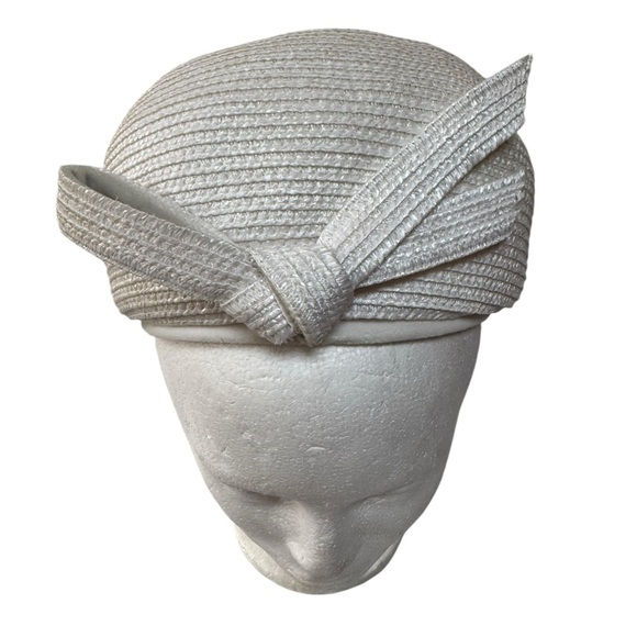 1940s/50s Union Label White Ribbon Straw Hat - Picture 1 of 5